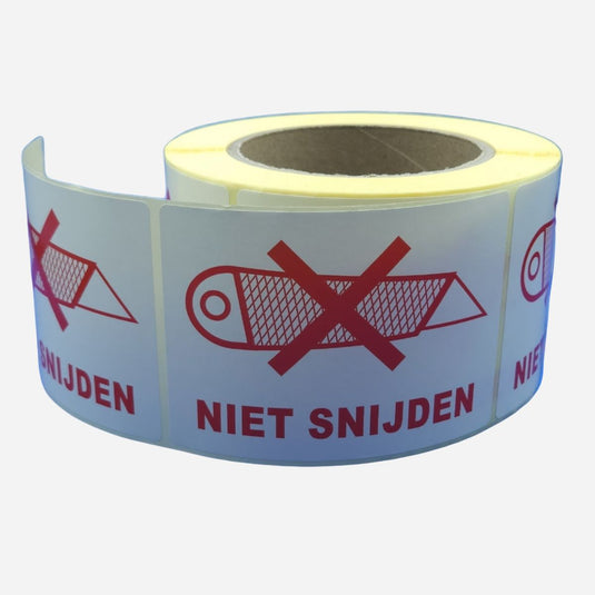 Etiket Mes niet snijden rood / wit 500st.